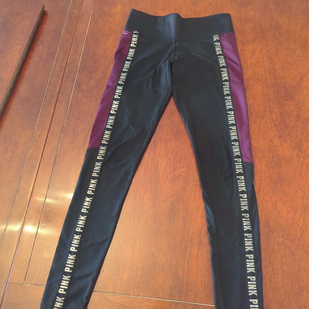 PINK Victoria's Secret Black and Purple Leggings